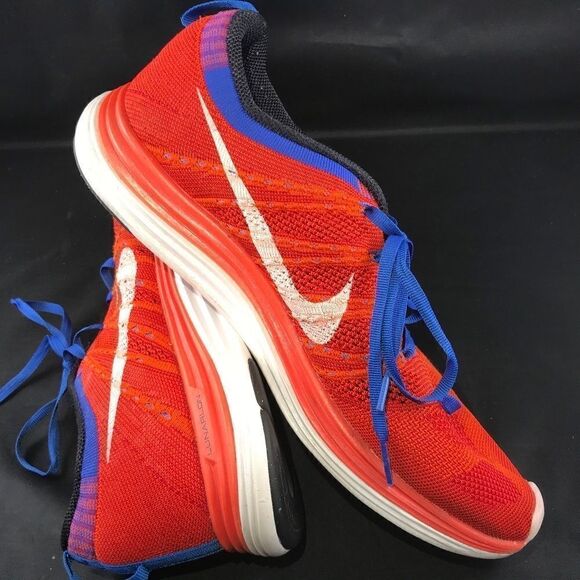 Excellent NIKE Flyknit Lunar 1 Mens 10 Red White - Picture 3 of 13